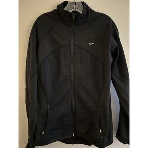 Nike Jacket Women's Large Black Active Long Sleeve Gym Therma-Fit Full Zip